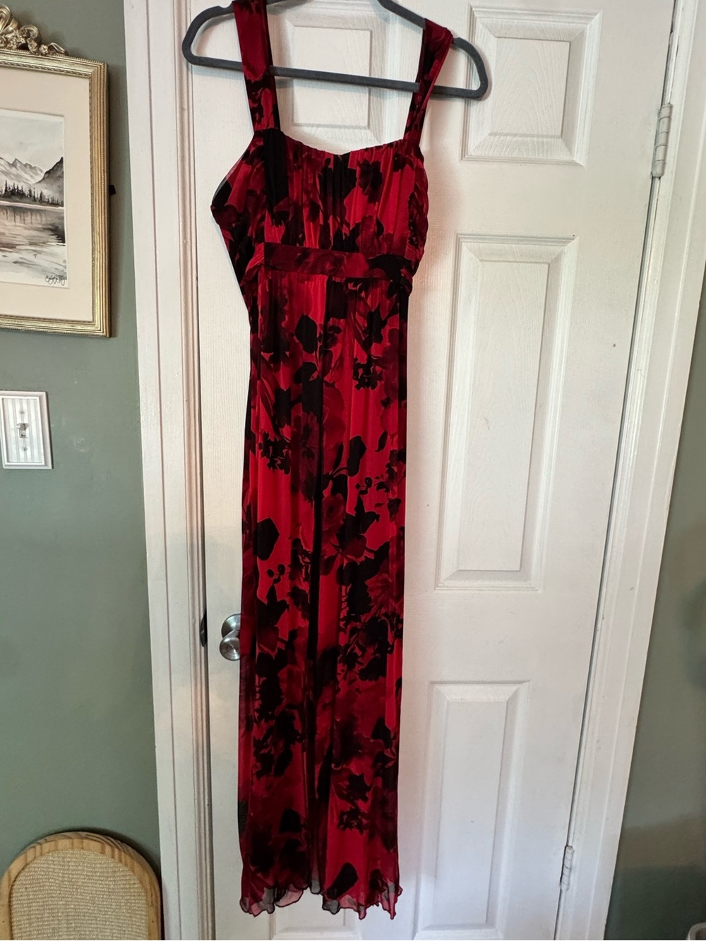 Red and Black Floral Maxi Dress - Sleeveless Elegant Evening Gown